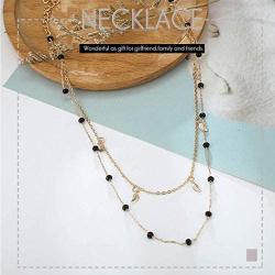 Evazen Boho Layered Necklace Gold Leaf Choker Necklaces with Black Bead Adjustable Fashion Chain Jewelry for Women and Girls