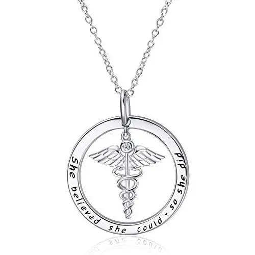 WINNICACA Sterling Silver Nurse Themed Necklace Caduceus & Stethoscope Necklace Nurse Gifts for Women Doctor Graduation Medical Student Women Girls WINNICACA Sterling Silver Nurse Themed Necklace Caduceus & Stethoscope Necklace Nurse Gifts for Women Doctor Graduation Medical Student Women Girls