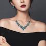 BriLove Womens Wedding Bridal Crystal Teardrop Cluster Leaf Vine Enamel Statement Necklace Dangle Earrings Set