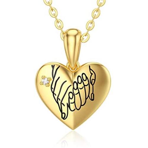 SISGEM 14K Real Gold Heart Necklace for Women,Solid Gold Chain and Pendant Necklace with Natural Diamond,Anniversary Jewelry Gifts for Wife Girlfriend,16+2