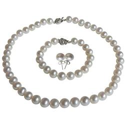 Pearl Romance II Round Pearl II White Pearl Necklace Bracelet & Earrings Set for Women 3 Piece Set Strand Stud Earring Pearl Jewelry Christmas Genuine Cultured Freshwater (16, 6.0-6.5mm)