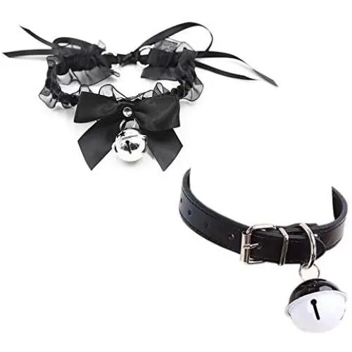 2Pcs/Set PU Leather Lace Choker Collar for Women Punk Necklace Cute Bow Lace Girls Cosplay Cat Bell Chokers 2Pcs/Set PU Leather Lace Choker Collar for Women Punk Necklace Cute Bow Lace Girls Cosplay Cat Bell Chokers