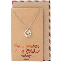 Quan Jewelry Sun Pendant Necklace, You Are My Sunshine Engraved Necklace, Good Vibes Charm, Stainless Steel, 2-Tone