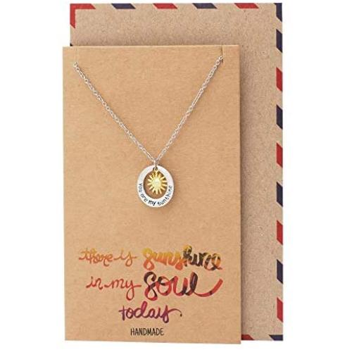 Quan Jewelry Sun Pendant Necklace, You Are My Sunshine Engraved Necklace, Good Vibes Charm, Stainless Steel, 2-Tone