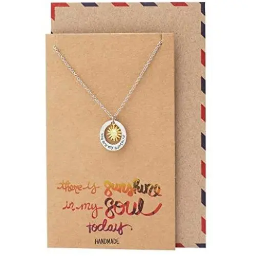 Quan Jewelry Sun Pendant Necklace, You Are My Sunshine Engraved Necklace, Good Vibes Charm, Stainless Steel, 2-Tone Quan Jewelry Sun Pendant Necklace, You Are My Sunshine Engraved Necklace, Good Vibes Charm, Stainless Steel, 2-Tone