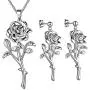 Beautlace Rose Necklaces/Adjustable Rings Silver/18K Gold/Black Gun Plated Flower Pendant/Open Ring Elegant Jewelry Gifts for Women Beautlace Rose Necklaces/Adjustable Rings Silver/18K Gold/Black Gun Plated Flower Pendant/Open Ring Elegant Jewelry Gifts for Women