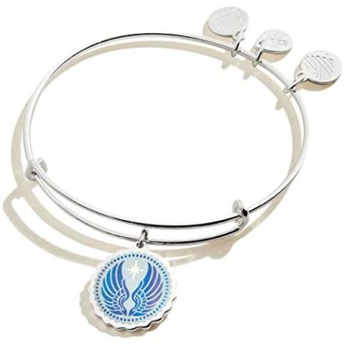 Alex and Ani Embossed Print Guardian Angel Bangle Bracelet Shiny Silver