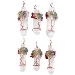 Crystal Necklace Natural Clear Crystal Amethyst Rose Quartz Pendant Tree of Life Necklace Wire Wrapped Healing Crystal Wand Pendant Jewelry Necklaces for Yoga Meditation Good Energy Gift for Women