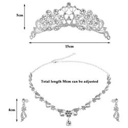 YANSHON Bridal Jewelry Set For Wedding, Tiaras Earrings Necklace Wedding Sets, Crystal Crown Necklace Earrings Tiaras For Women, Bride, Birthday Party