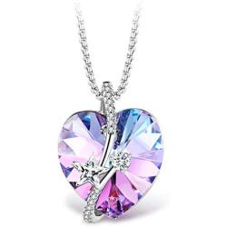 T400 Fashion Crystal Heart Pedant Necklaces Purple/Blue Crystal Pendant Jewelry for Women Birthday Gift