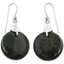 NOVICA Polished Bloodstone .925 Sterling Silver Dangle Earrings Moon of Justice