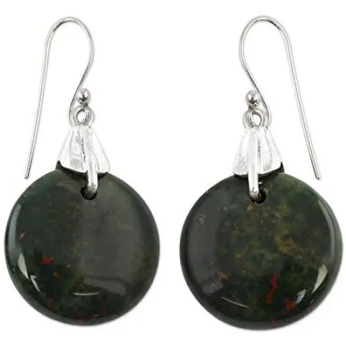NOVICA Polished Bloodstone .925 Sterling Silver Dangle Earrings Moon of Justice NOVICA Polished Bloodstone .925 Sterling Silver Dangle Earrings Moon of Justice