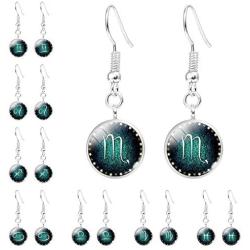 12 Constellations Zodiac Green Round Hook Earrings for Girls Boys Birthday Gifts