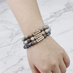 YINI 3 Pcs Natural Volcanic Stone Friendship Bracelets Handmade Beaded Stretch Bracelets