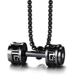 XUANPAI Mens Stainless Steel Hollow Fitness Gym Barbell Dumbbell Pendant Necklace with Chain 24''