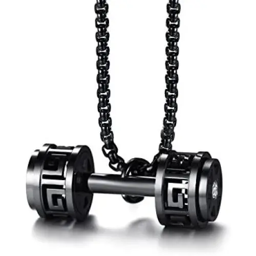 XUANPAI Mens Stainless Steel Hollow Fitness Gym Barbell Dumbbell Pendant Necklace with Chain 24'' XUANPAI Mens Stainless Steel Hollow Fitness Gym Barbell Dumbbell Pendant Necklace with Chain 24''