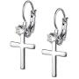 555Jewelry Womens Stainless Steel Small Cross CZ Stud Dangle Lever Back Earrings