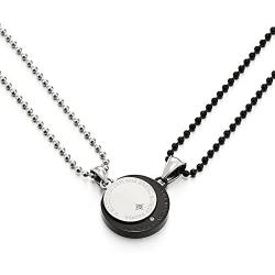 COOLSTEELANDBEYOND A Pair Couples Lovers Steel Moon and Sun Pendant Necklace with Cubic Zirconia for Man Woman Friends