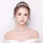 JOERICA Bridal Choker Jewerly Set for Women Silver Bridesmaid Wedding Rhinestone Choker Bracelet and Earrings Set with 5 Pcs Bridal Headband Set