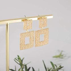 DanDanF Geometric Rhinestone Fully-jewelled Dazzle Statement Earrings, 14K Gold Plated Jewelry Gift for Women