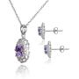 Sterling Silver Genuine Simulated Gemstone Oval Filigree Flower Pendant Necklace Stud Earrings Set