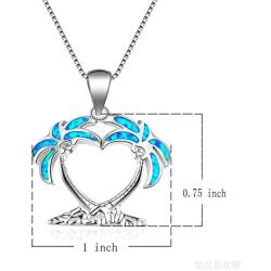 Sterling Silver Double Palm Tree Necklaces Pendant Earrings Blue Opal Pendant Perfect Birthday Present