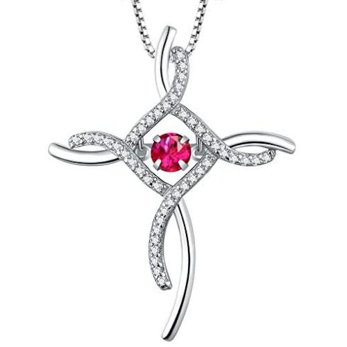 YL Celtic Knot Cross Necklace Sterling Silver Cubic Zirconia Loop Infinity Pendant Dancing Bristhstones Crucifix Jewelry