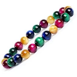 Serirtire 8mm Tiger Eye Gemstone Bracelet Round Beads Stretch Bracelet Handmade Healing Stone Jewelry for Women Girls