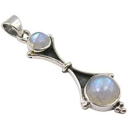 SilverStarJewel 925 Solid Silver Natural Cabochon Rainbow Moonstone Pendant 1.7'' 3.2 Grams