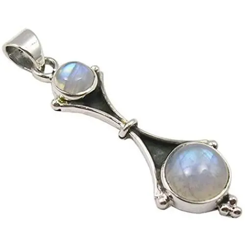 SilverStarJewel 925 Solid Silver Natural Cabochon Rainbow Moonstone Pendant 1.7'' 3.2 Grams SilverStarJewel 925 Solid Silver Natural Cabochon Rainbow Moonstone Pendant 1.7'' 3.2 Grams