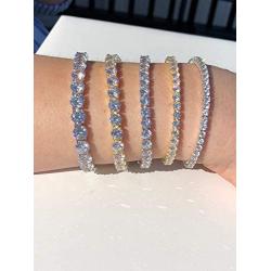 Harlembling Real Solid 925 Sterling Silver Mens Or Womens Tennis Bracelet - 14k Yellow & Rose Gold Finish Over Solid 925 Silver - 3-6mm - 6-9'' Iced One Row Bracelet