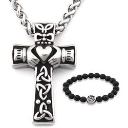 Gungneer Celtic Claddagh Necklace Cross Pendant Stainless Steel Chain Friendship Love Irish Jewelry for Men Women
