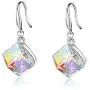 Uloveido Girls Square Cube Authentic Austrian Crystal Hook Earrings and Rainbow Necklace Sets for Women - 925 Sterling Silver Wedding Engagement Jewelry Sets Box Packing Y418