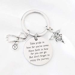 Nurse Practitioner Graduation Gift NP Keychain NP Charm Gift Medical Caduceus Grad Nursing Inspirational Gifts for NP Take Pride in How Far You Have Come