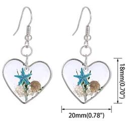 FM FM42 Starfish Seashell Pressed Flower Small Heart Marquise Drop Dangle Hook Earrings