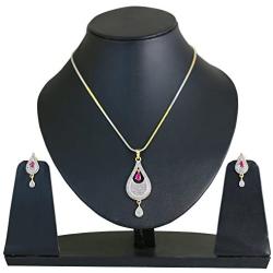 Touchstone Indian Bollywood Contemporary Stylish Designer Jewelry Pendant Set in Colorful Gold and Silver Tone for Women.