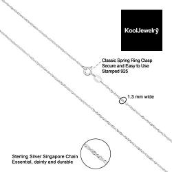 925 Sterling Silver 1.3 mm Singapore Chain Pendant Necklace for Women (14, 16, 18, 20, 22, 24, 30 or 36 inch)