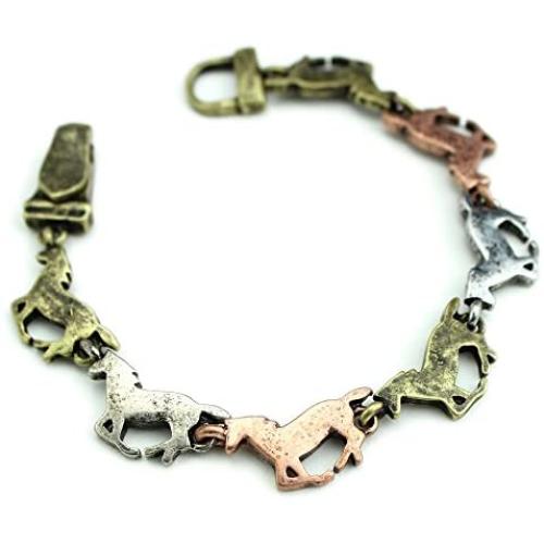 Wyo-Horse Jewelry Collection Three-Tone Running Horse Western Bracelet
