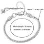 Chili Jewelry Women Girls Moments Snake Chain Charms Bracelet 3mm Stainless Steel Chain Bracelet fits Charm Beads, 5-12 Inch