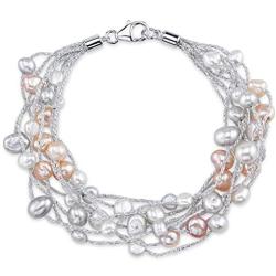 THE PEARL SOURCE 4-5mm Genuine Multicolor Freshwater Cultured Pearl Lilly Bracelet for Women