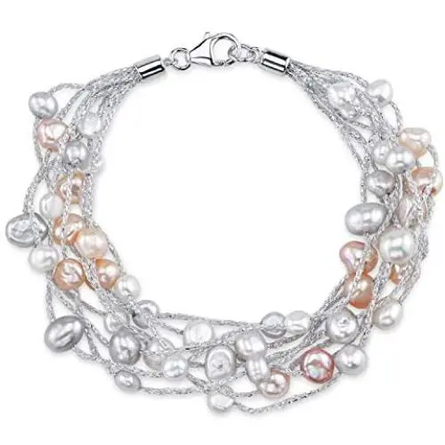 THE PEARL SOURCE 4-5mm Genuine Multicolor Freshwater Cultured Pearl Lilly Bracelet for Women THE PEARL SOURCE 4-5mm Genuine Multicolor Freshwater Cultured Pearl Lilly Bracelet for Women