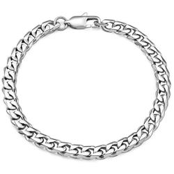 THREE KEYS JEWELRY 6mm 10mm Mens Figaro Chain for Men Cuban Link Chain Stainless Steel Bracelet Gifts Silver Figaro Bracelets for Boys Women