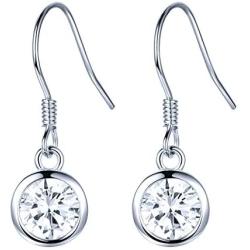 925 Sterling Silver Earrings, BoRuo Cubic Zirconia Round Cut Dangle Earrings