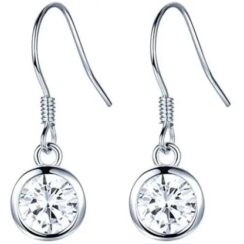 925 Sterling Silver Earrings, BoRuo Cubic Zirconia Round Cut Dangle Earrings 925 Sterling Silver Earrings, BoRuo Cubic Zirconia Round Cut Dangle Earrings