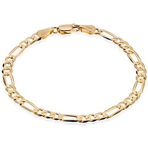 Quadri - Figaro Link Chain 18K Gold Plated over 925 Sterling Silver Italian 5MM Bracelet for Women Men Girls Boys - 7 to 9 Inch - Premium Quality Made in Italy Certified - Gift Box Included