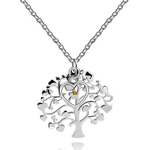 Uloveido Stainless Steel Family Tree of Life Charms Necklace Mustard Seed Pendant Necklaces Jewelry Gifts for Women Teen-Girls Mom Grandma Y637