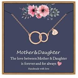 Mother Daughter Necklace, White Gold Plated Infinity Circle Necklace Gifts for Mom and Daughter Heart Initial Necklace Mother Daughter Gifts Mothers Day Christmas Birthday Gifts for Women Girls
