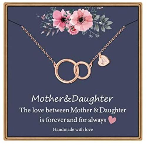 Mother Daughter Necklace, White Gold Plated Infinity Circle Necklace Gifts for Mom and Daughter Heart Initial Necklace Mother Daughter Gifts Mothers Day Christmas Birthday Gifts for Women Girls