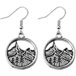 Vintage 3D Mountain Range Peaks Circle Charm Earrings Mountains Jewelry Gift Mountain Pendant Earrings Adventure and Outdoor Lovers Gift Hiking gift