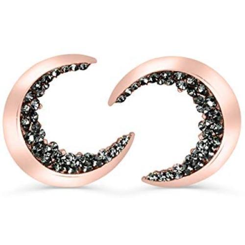 ONDAISY 20G Black Cz Boho Gypsy Planet Half Sun Crescent Sailor Luna Moon Ear Studs Piercing Earrings